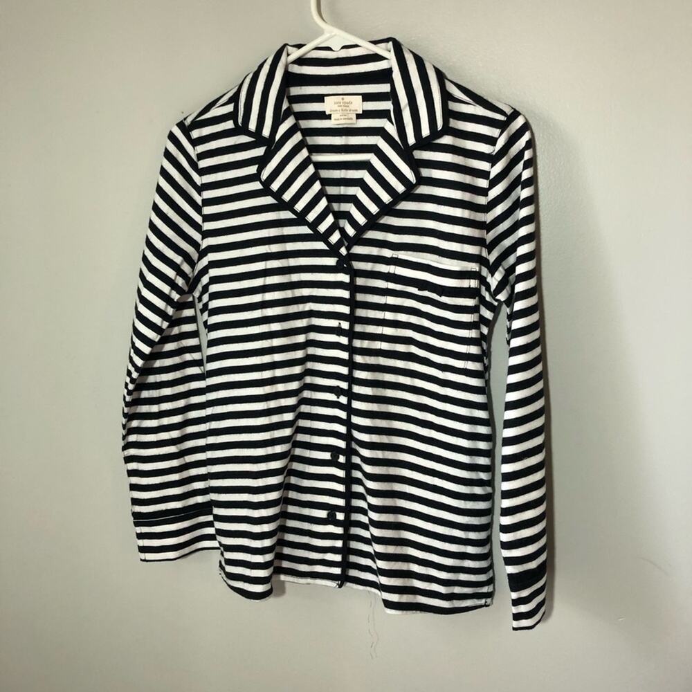 Kate Spade black striped button up pajama top long sleeve cotton rayon womens XS